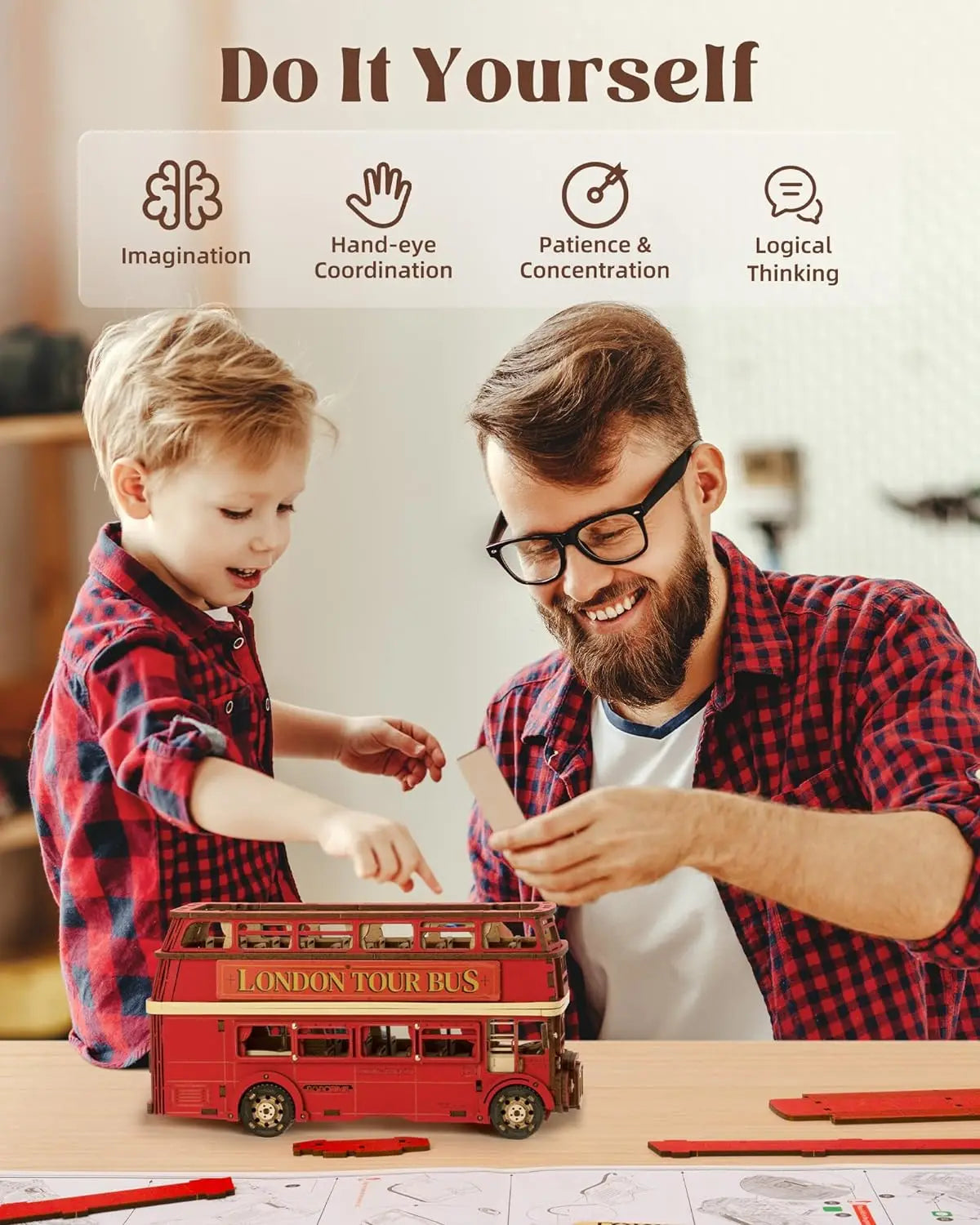 Robotime Rolife London Tour Bus Wooden Puzzle Model