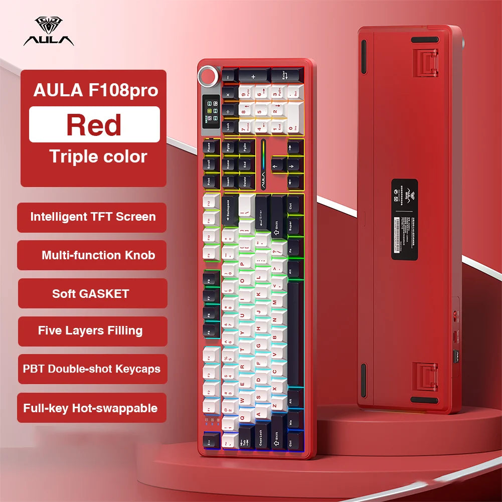 AULA F108 Pro Wireless Bluetooth Macro Gaming Keyboard TFT Display