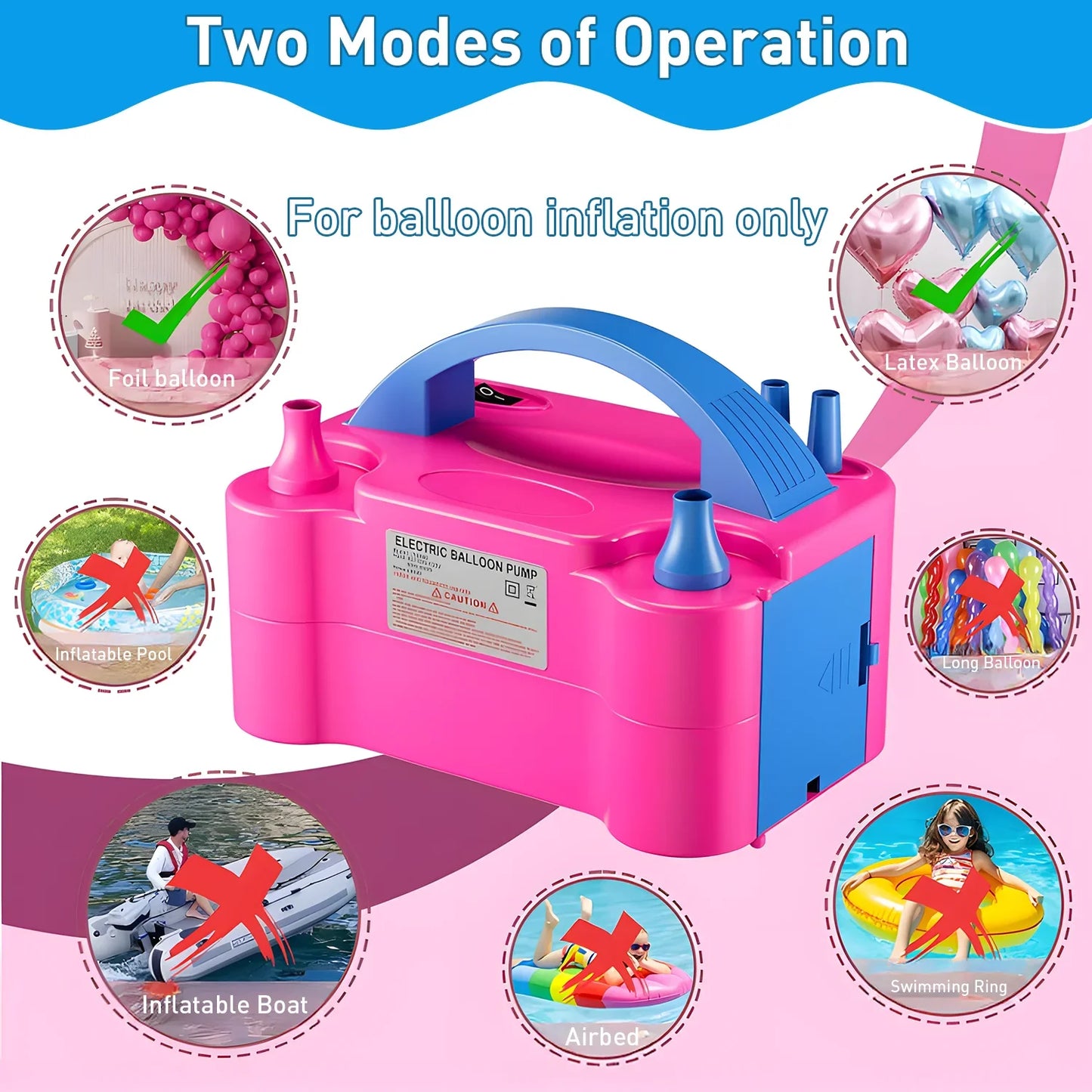 Electric Balloon Inflation Pump 600W Double Nozzle Portable