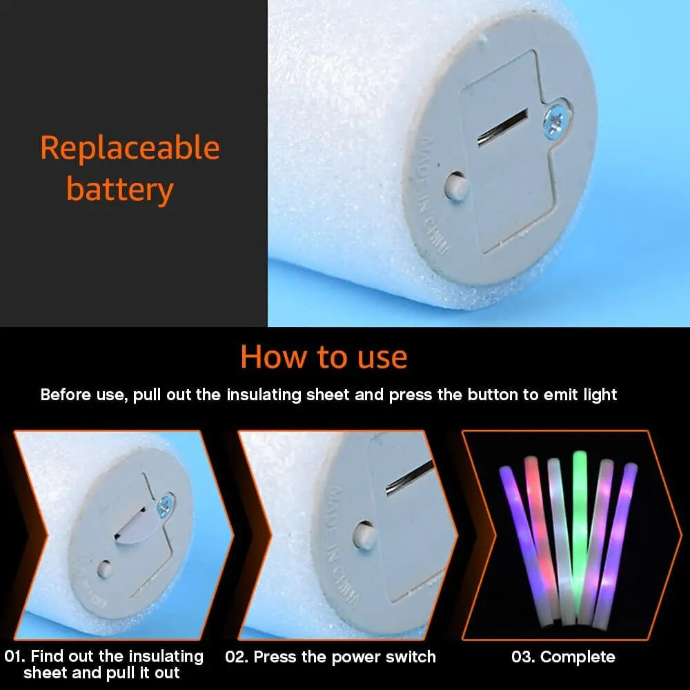 Jianyana RGB LED Glow Foam Sticks 100 Pieces For Parties