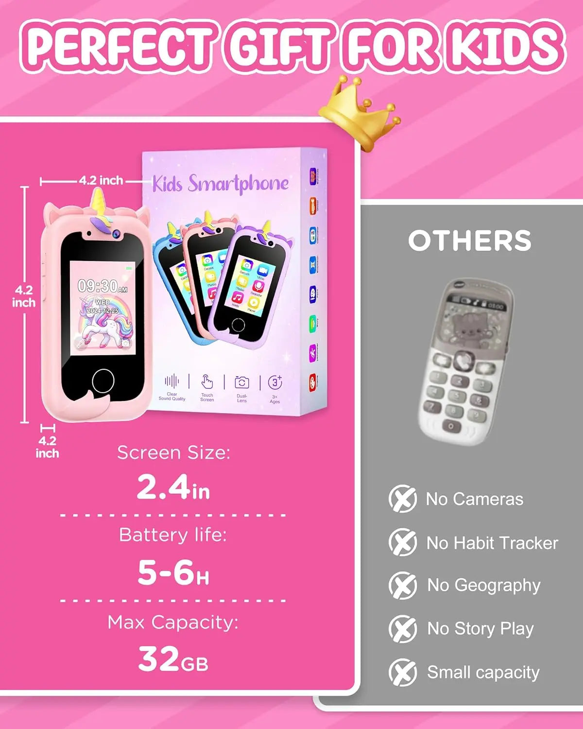 Kids Smart Phone Girls Toy: Christmas Birthday Gifts for Girls Age 3-10 - Working Real Play Cell Phone - Toddler Toy Learning Ph