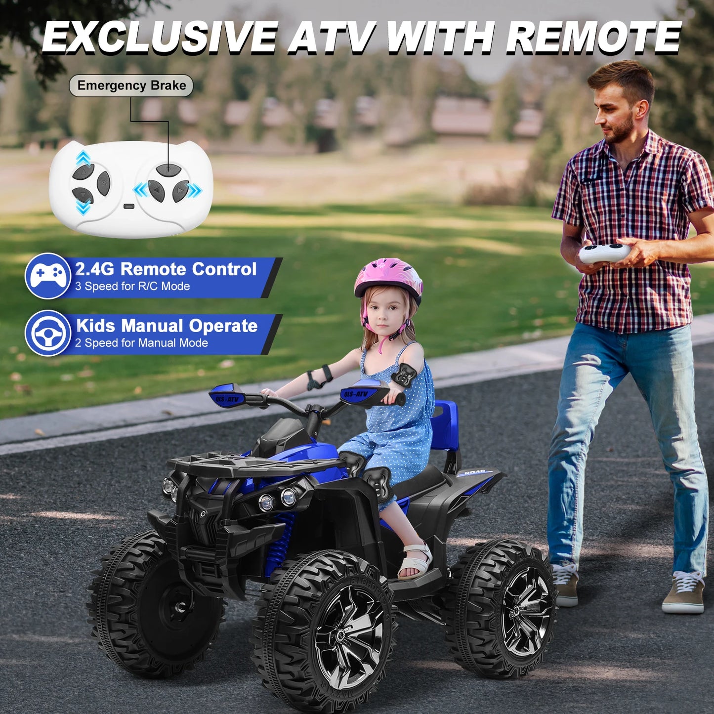 4x4 24V Kids Ride on ATV w/ Remote, 2 Seater Powerful 4-Wheeler Quad Electric Car, 800W Motor Ride on Toys w/ High/Low Speed