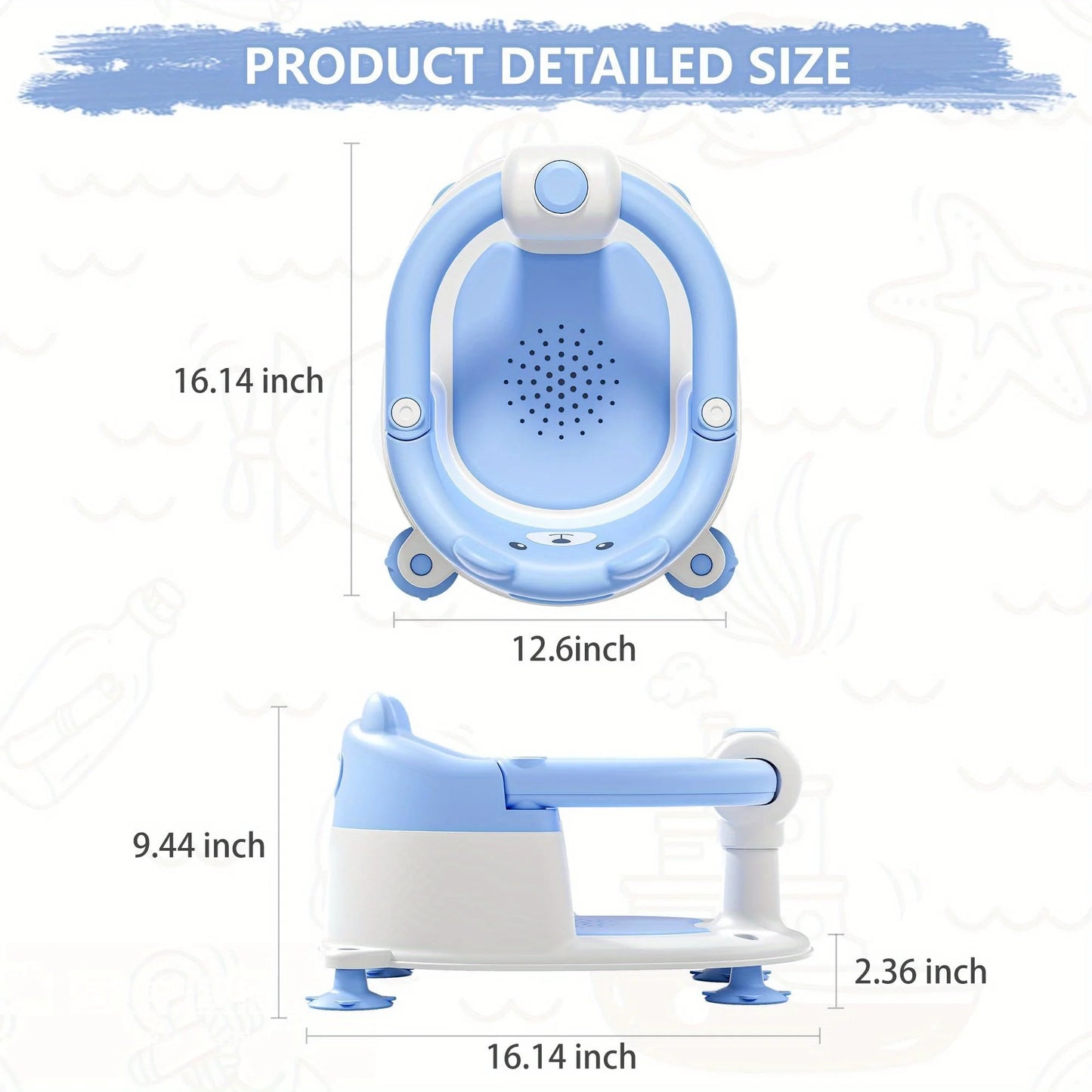 Baby Bath Seat For Babies 6 Months & Up, Toddler Bath Seats For Babies Sitting Up, Non-Slip Infant Bath Tub Chair With 4 Suction