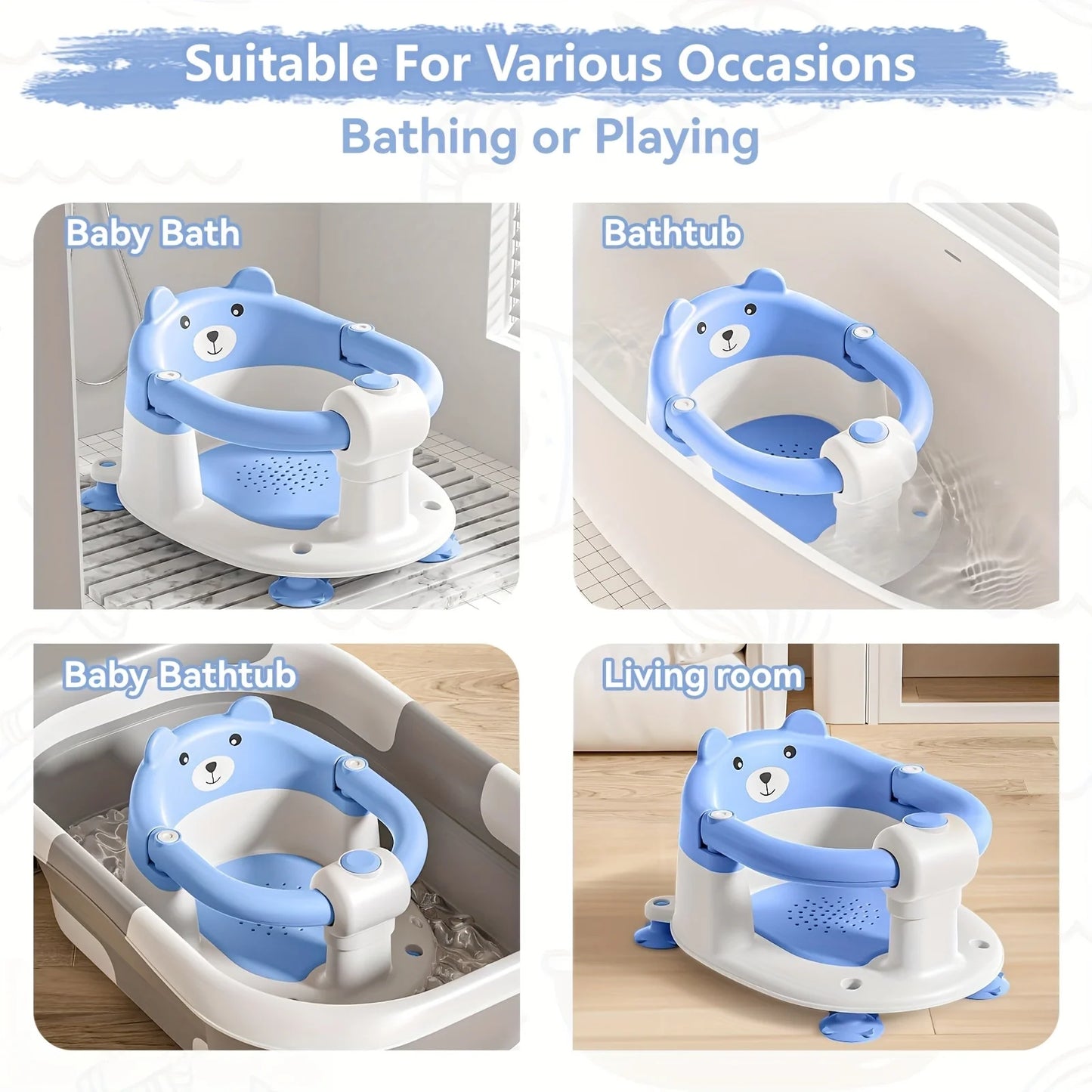 Baby Bath Seat For Babies 6 Months & Up, Toddler Bath Seats For Babies Sitting Up, Non-Slip Infant Bath Tub Chair With 4 Suction