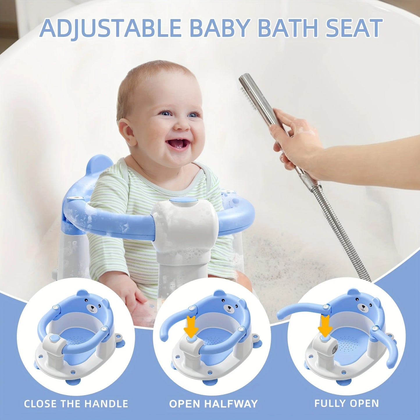 Baby Bath Seat For Babies 6 Months & Up, Toddler Bath Seats For Babies Sitting Up, Non-Slip Infant Bath Tub Chair With 4 Suction