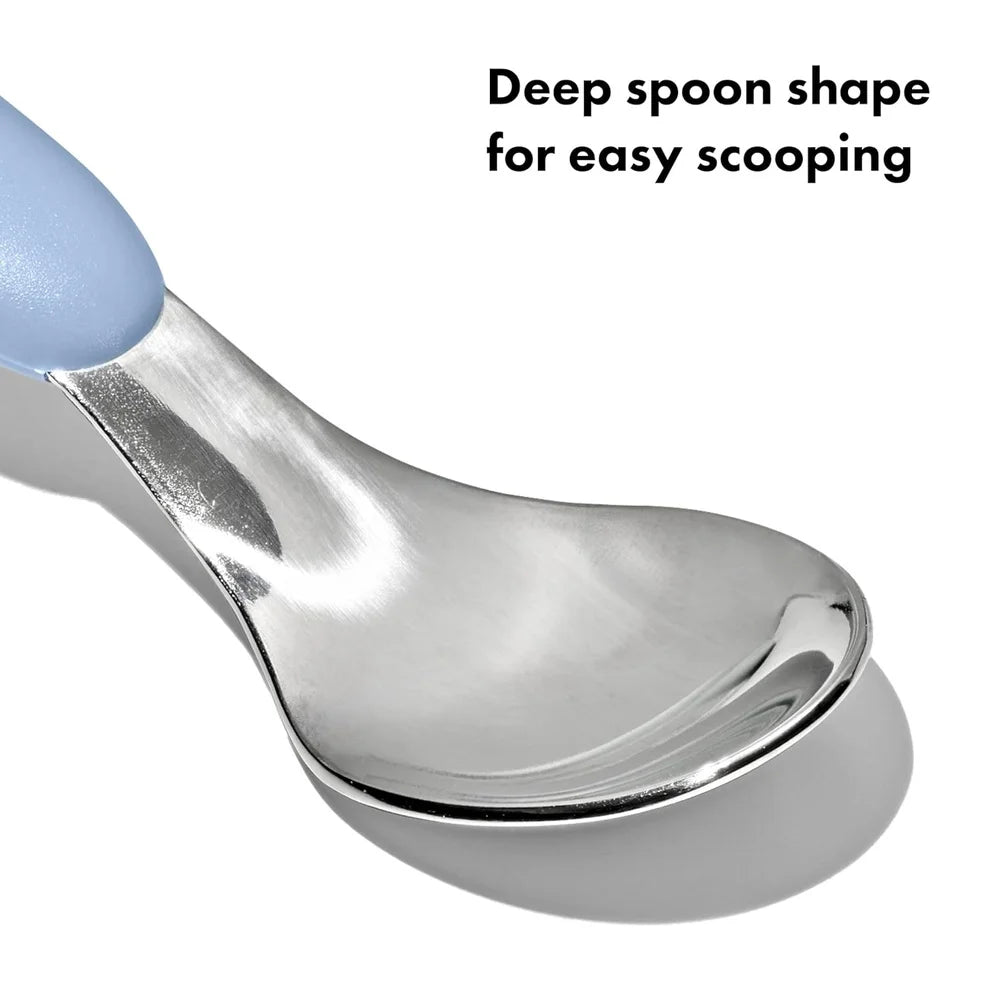 Stainless Steel Fork and Spoon Set Non Slip Grip Easy Hold Kids Utensils Durable Dishwasher Safe Indoor Use 2 Pieces