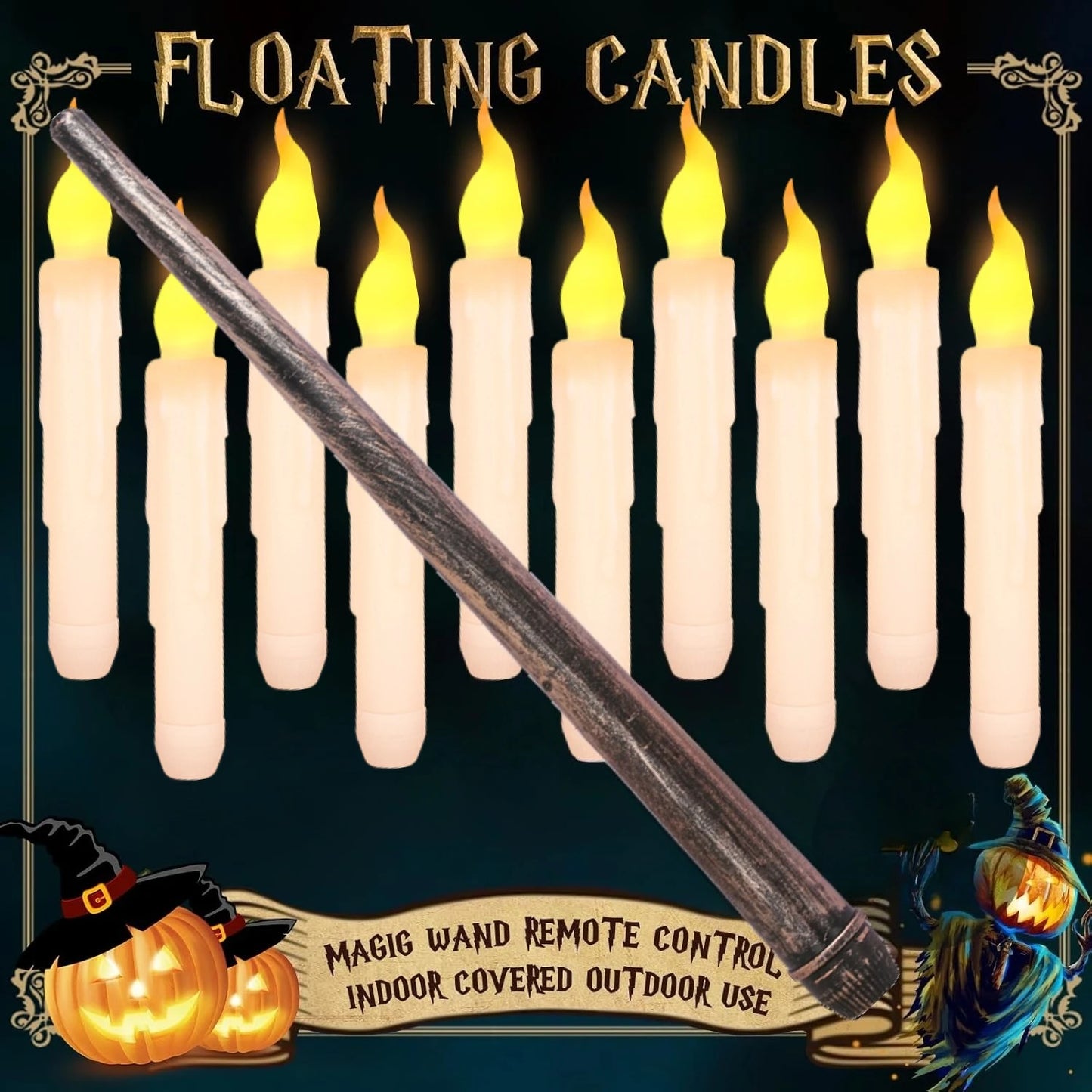 Floating Candles With Wand Remote Flameless Led Taper For Halloween