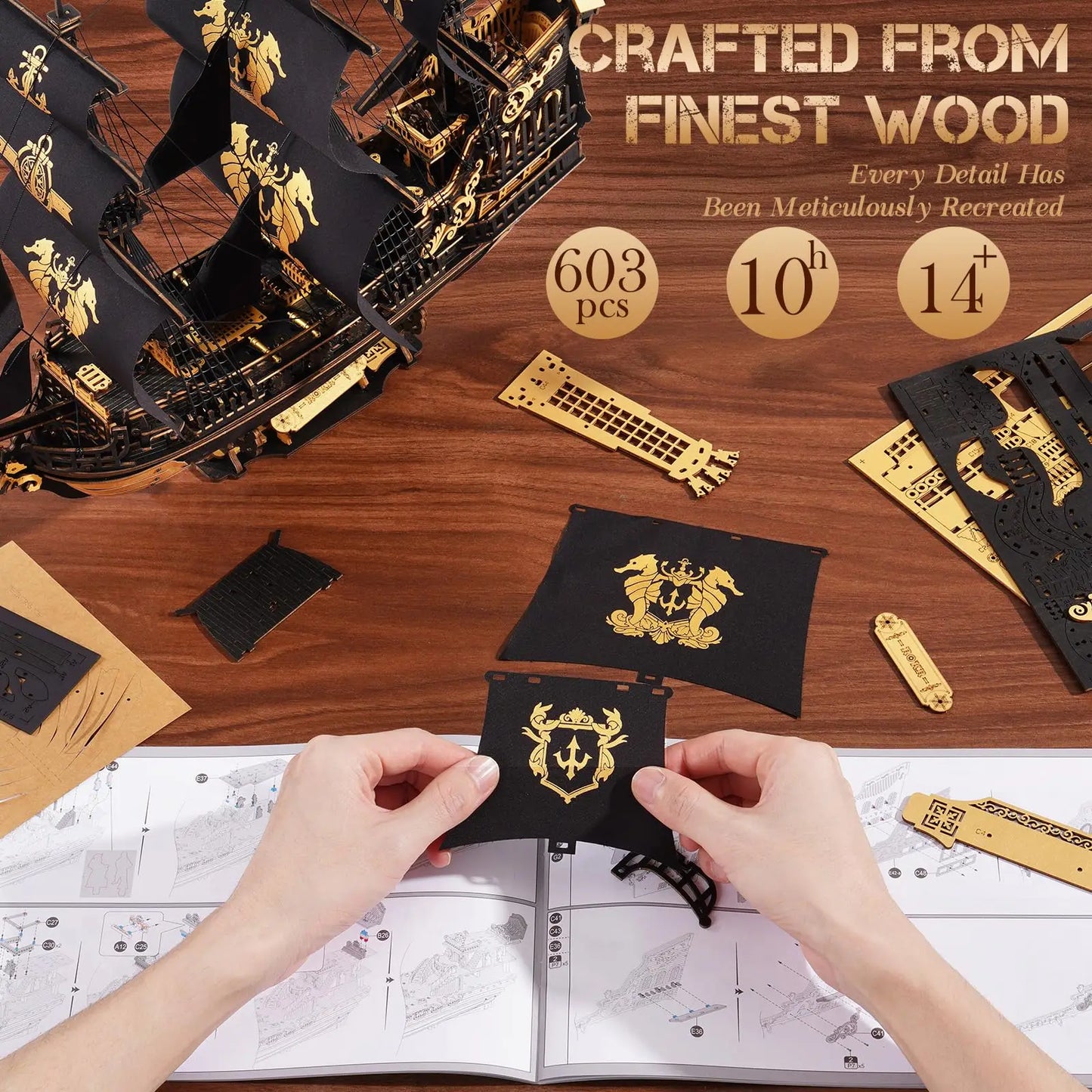 Robotime 3D Wooden Ship Model Kit The Seahorse Barque