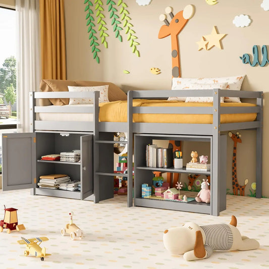 ZHUOTING Twin Loft Bed With LED Lights And Guardrail