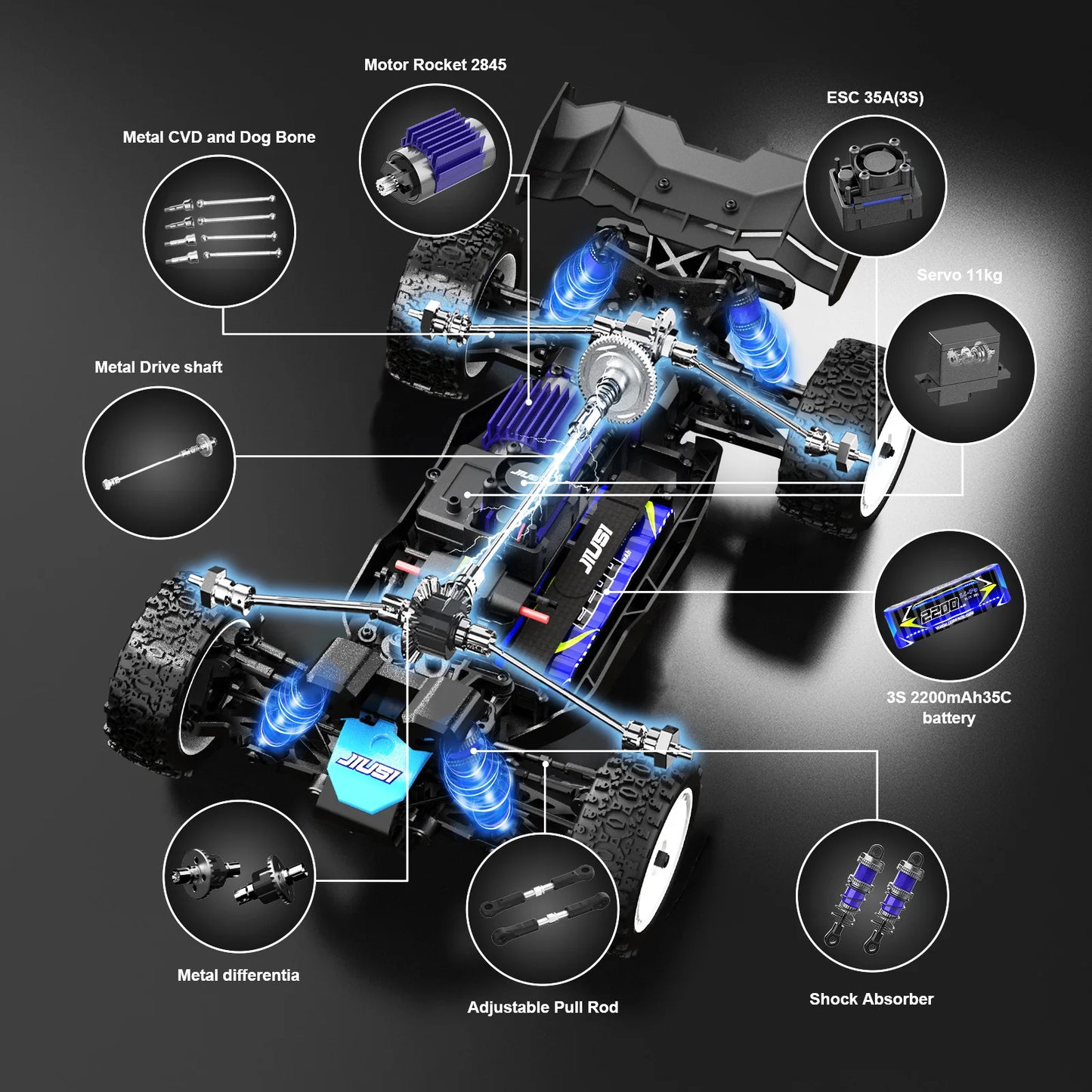 JIUSICE WB12 Remote Control Car Brushless 4WD 80KMH Off Road