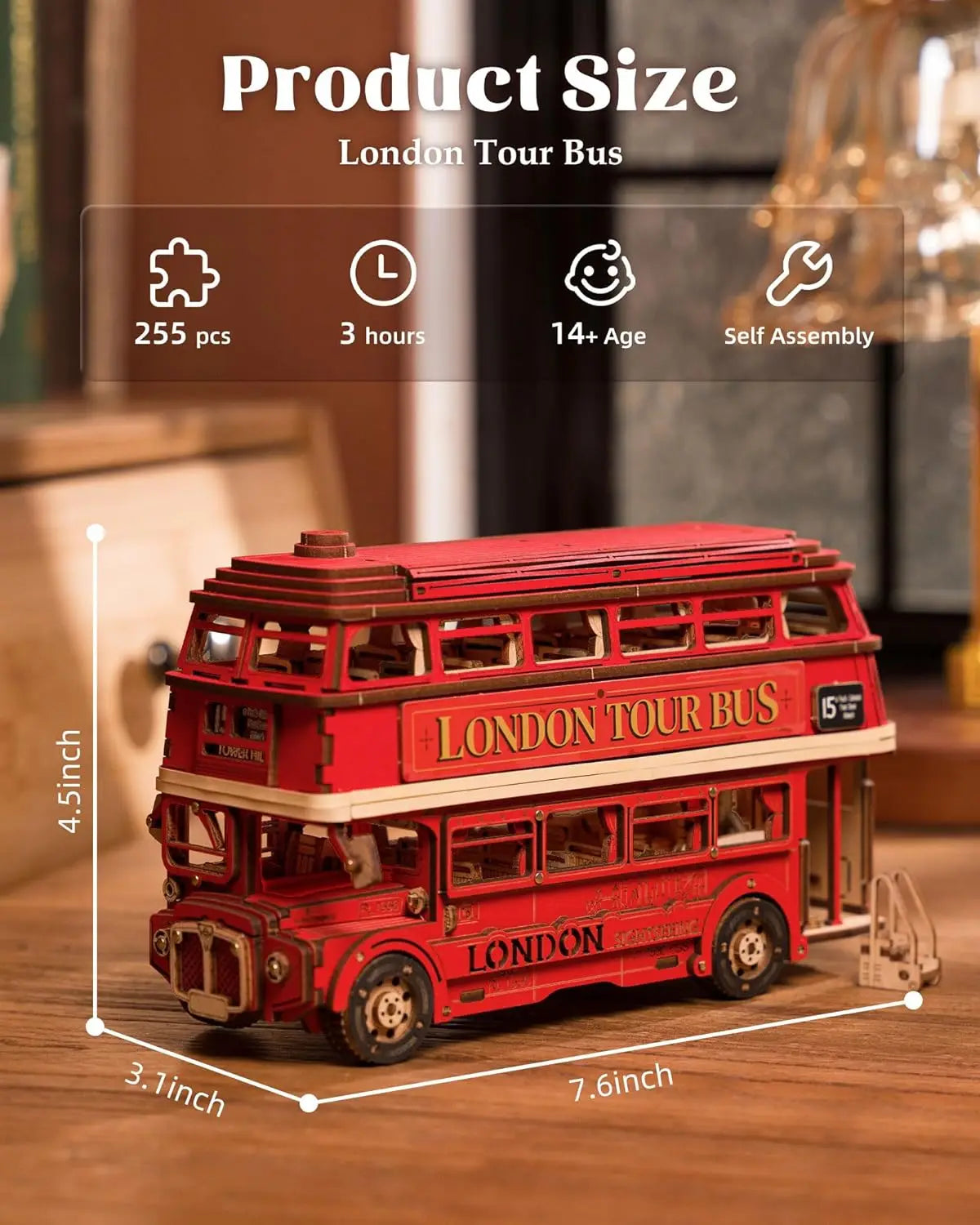 Robotime Rolife London Tour Bus Wooden Puzzle Model