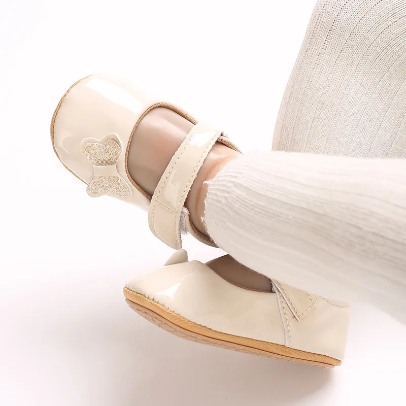 Adorable Baby Girls Sparkly Mary Jane Flats with Bow Detail Non-Slip Sole Perfect for Newborns and Infants