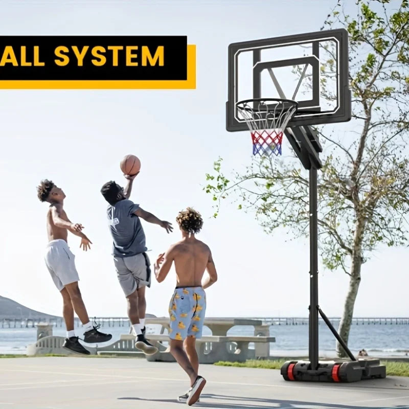 1 Basketball Hoop Outdoor 5.5-9.5 Feet Adjustable Height, 33 Inch Shatter Resistant Backboard, Portable Hoop Court System