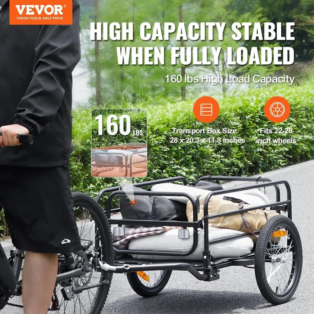 Bike Cargo Trailer, 88/100/160 lbs Load Capacity, Heavy-Duty Bicycle Wagon Cart, Foldable Compact Storage with Universal Hitch