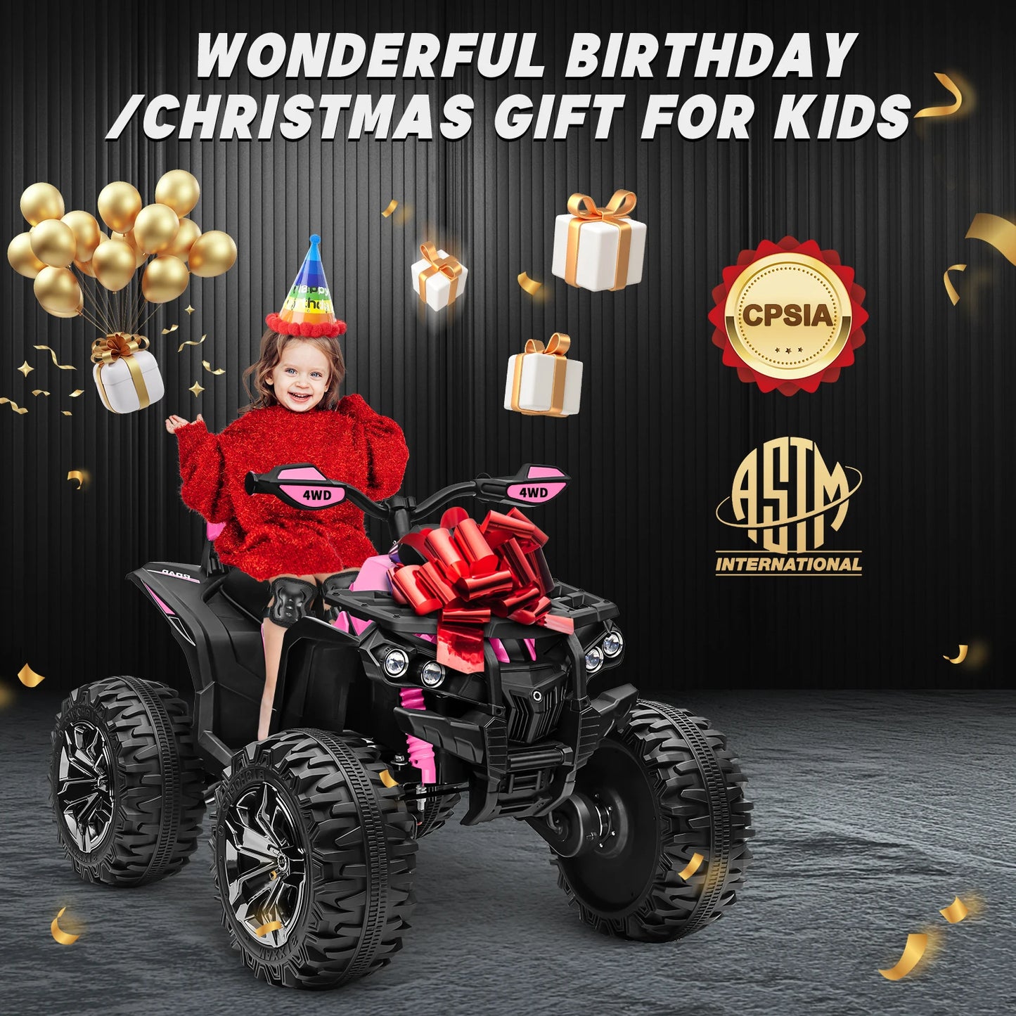4x4 24V Kids Ride on ATV w/ Remote, 2 Seater Powerful 4-Wheeler Quad Electric Car, 800W Motor Ride on Toys w/ High/Low Speed
