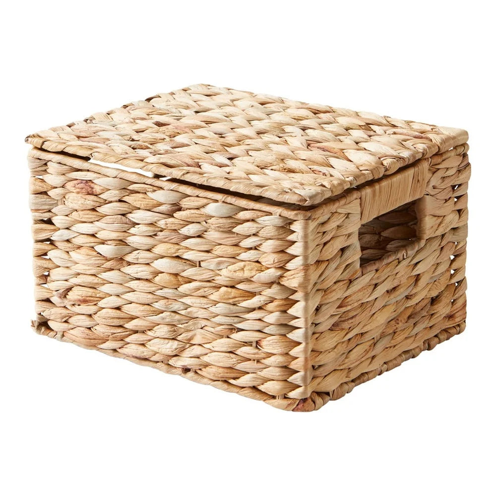 Hyacinth Storage Basket with Lid Durable Handmade Woven Baskets Organizing Household Items Bathroom Essentials Nursery Decor