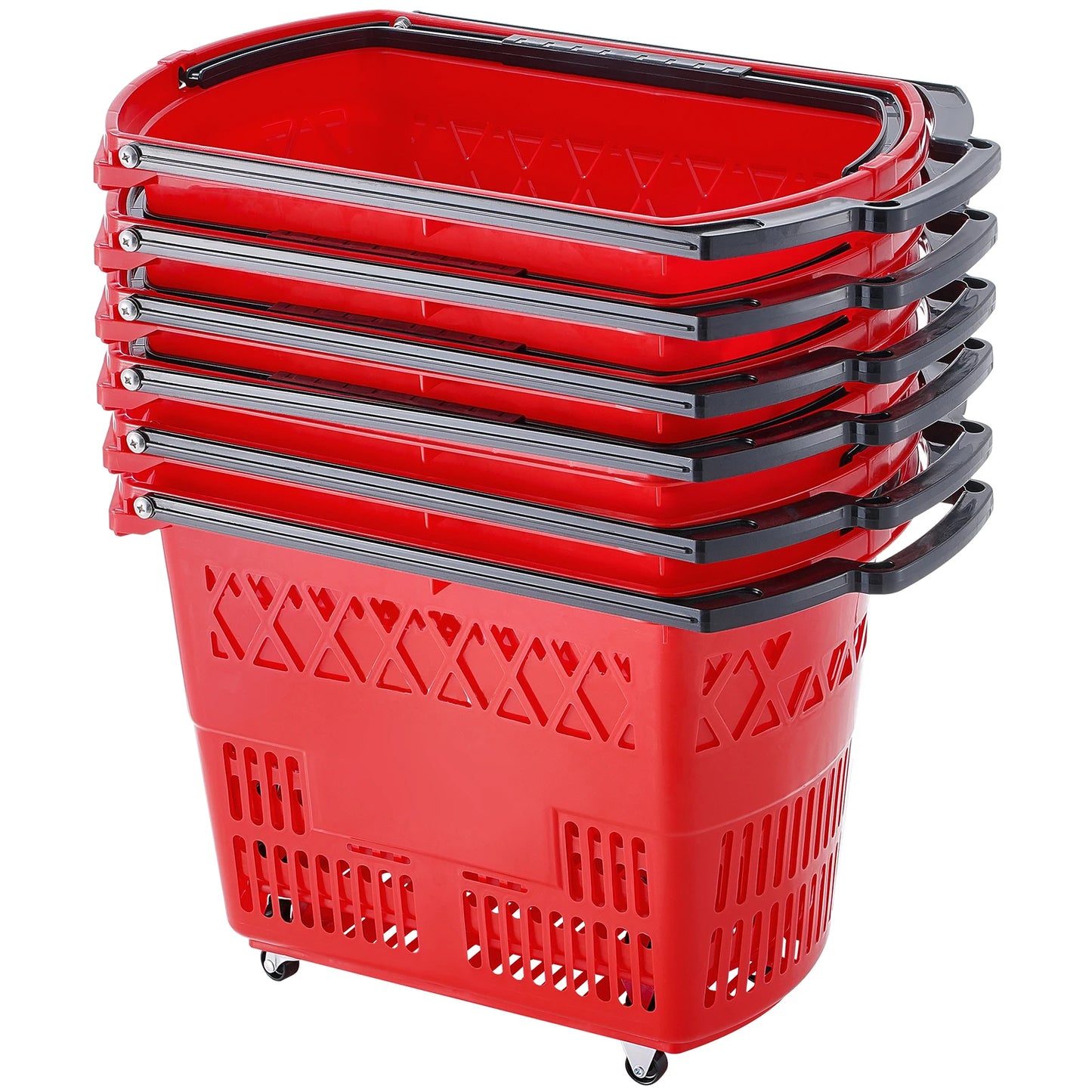 SucceBuy Six Piece Rolling Shopping Baskets With Handles And Wheels