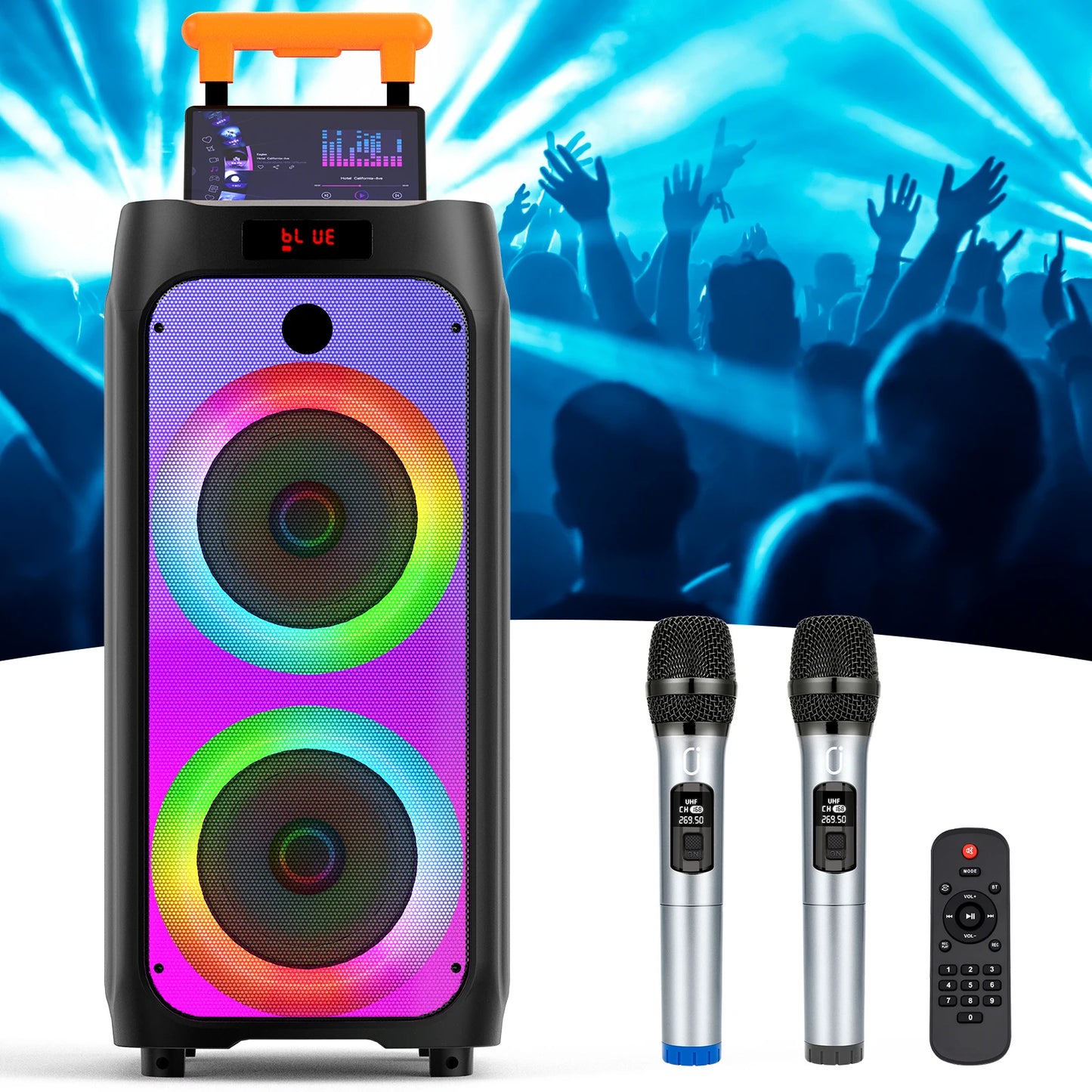 T8Karaoke Machine,Portable Bluetooth Speaker with 2 Wireless Karaoke Microphones, Karaoke Machine for Adults Kids for Home Party