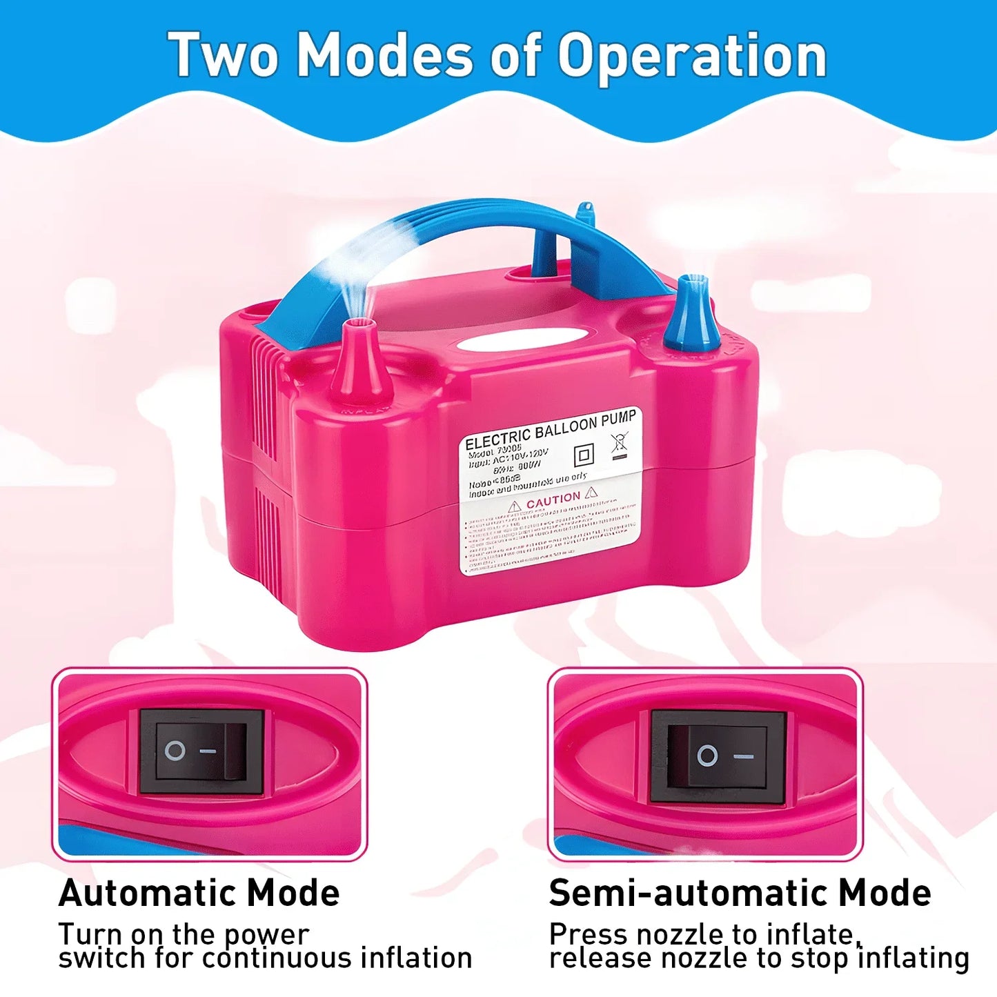 Electric Balloon Inflation Pump 600W Double Nozzle Portable