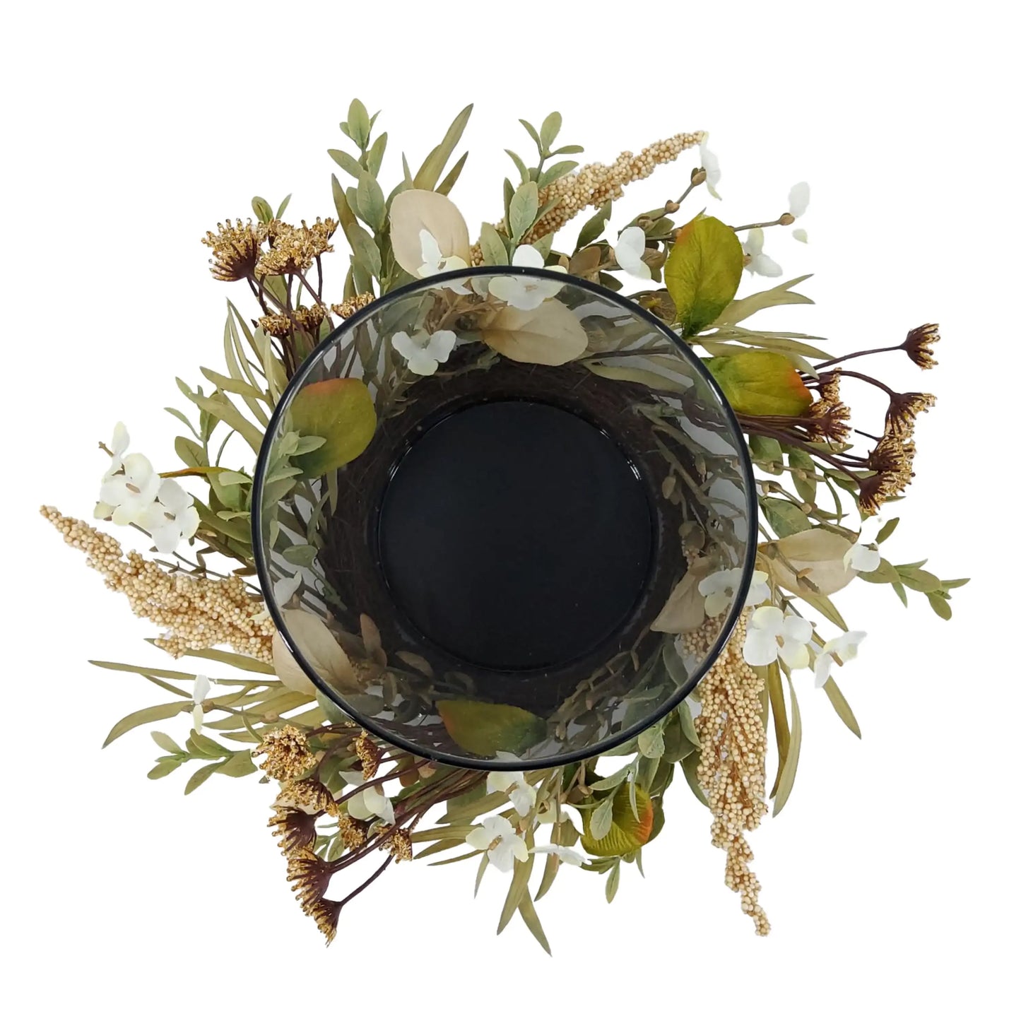Hign-concerned Decorative Hurricane Pillar Candle Holder With Faux Florals