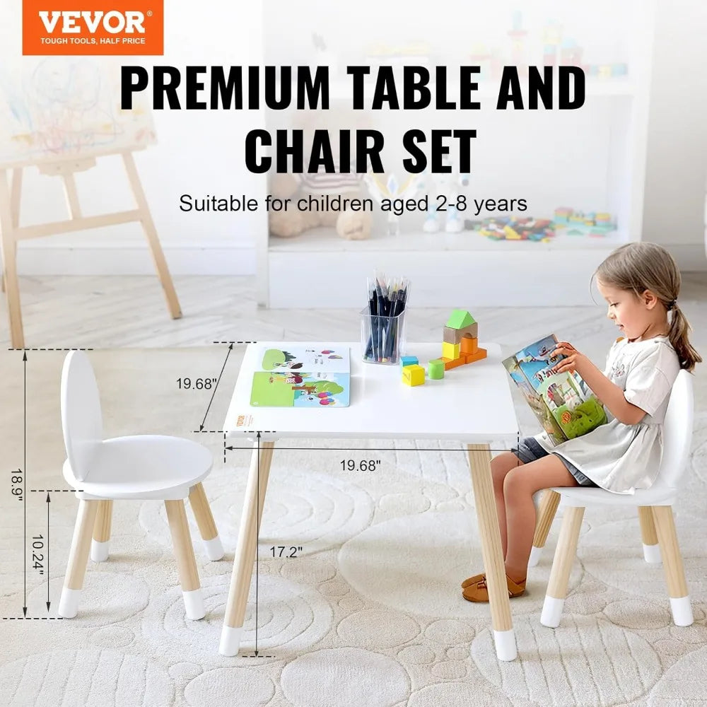 Kids Table and Chairs, Toddler Table and Chair Set, Children Wooden Multi-Activity Table for Play, Art, Craft, Reading, Learnin