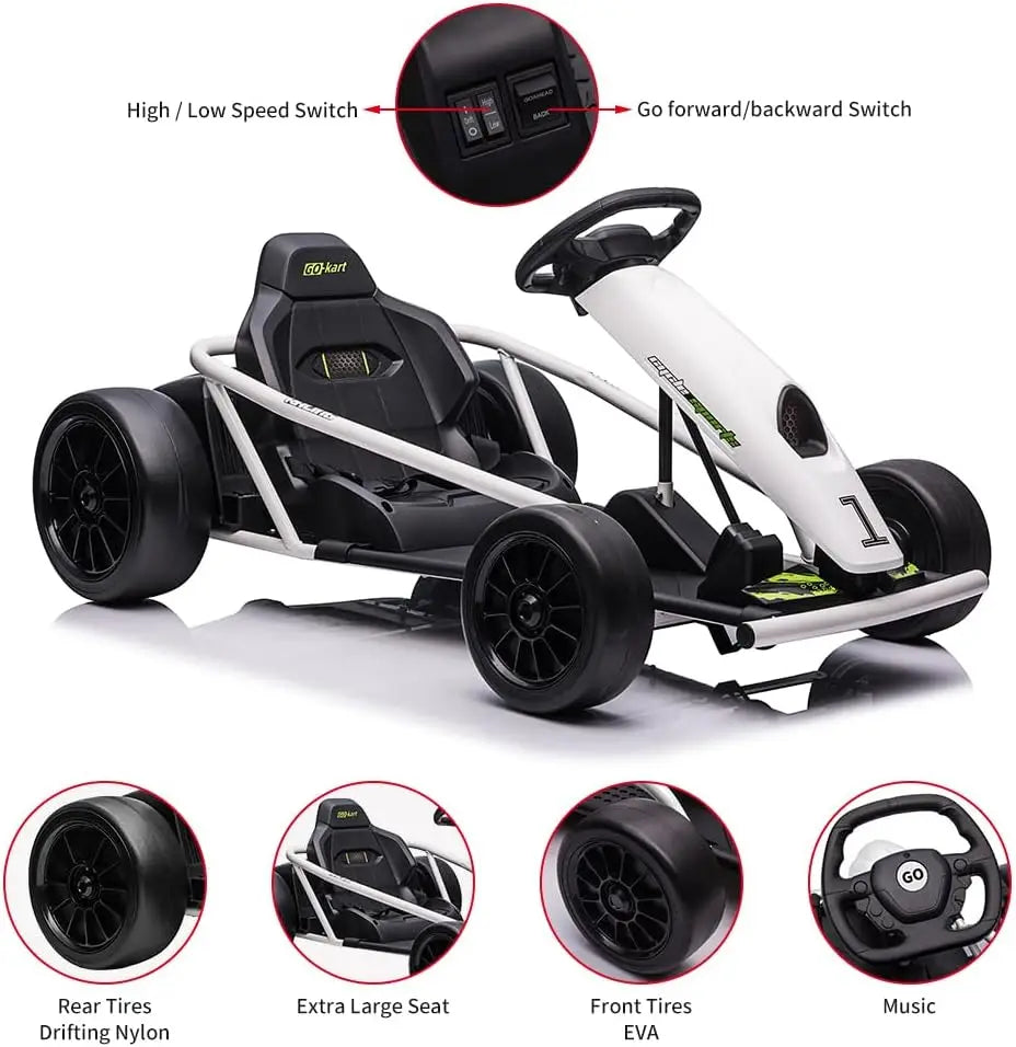 HiMISSE Ride On Go Kart Dual 300W Motors 24V Outdoor