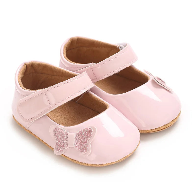 Adorable Baby Girls Sparkly Mary Jane Flats with Bow Detail Non-Slip Sole Perfect for Newborns and Infants