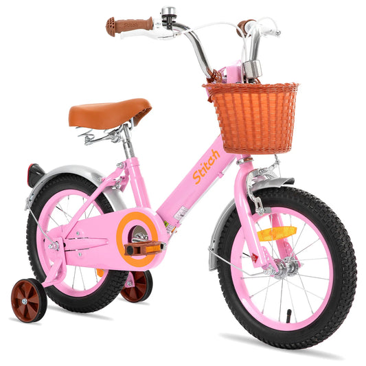 JOYSTAR Stitch Retro Kids Bike With Basket And Training Wheels