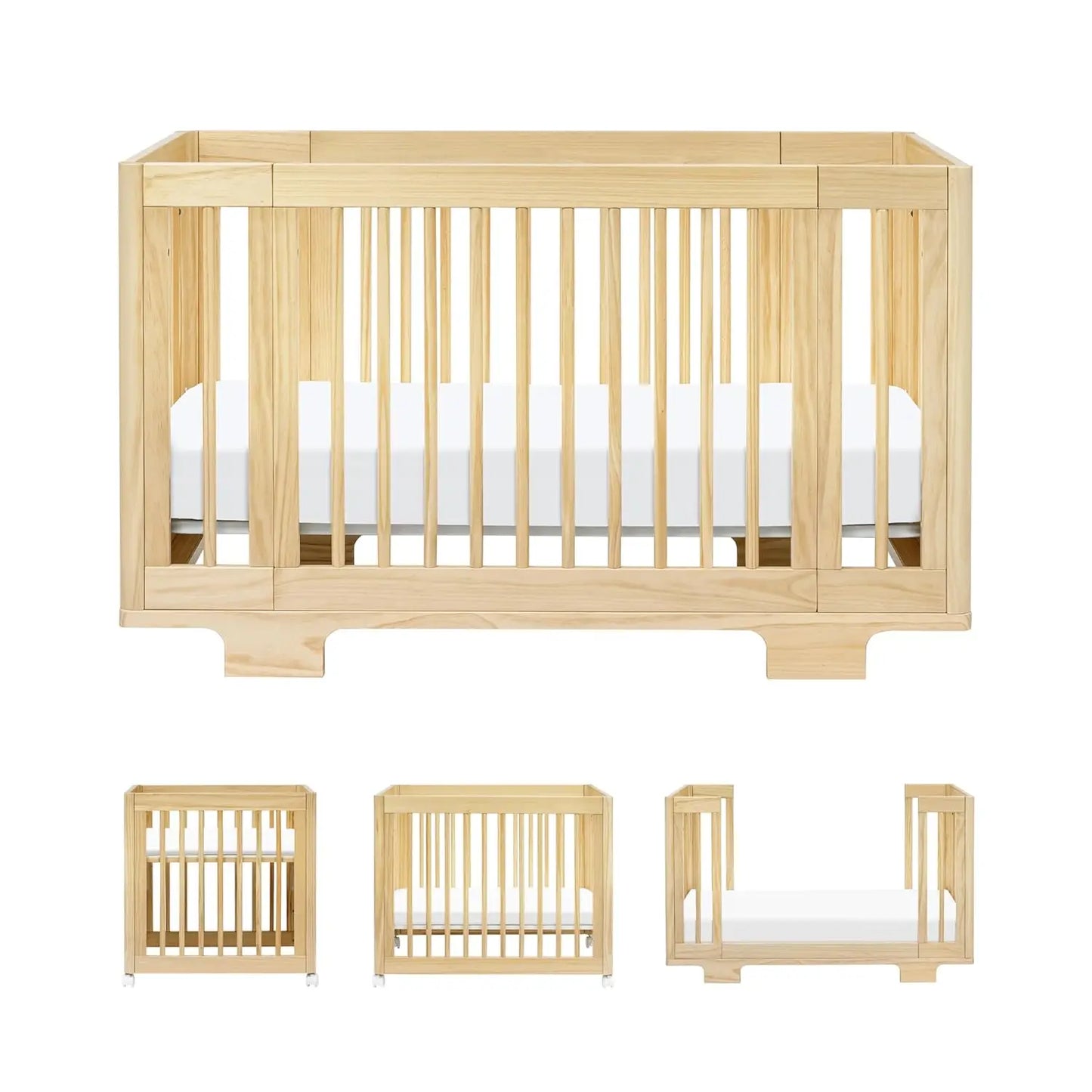 Yuzu 8-In-1 Convertible Baby Crib Bassinet To Toddler Bed