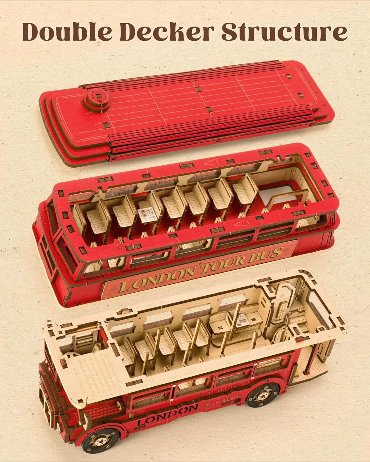 Robotime Rolife London Tour Bus Wooden Puzzle Model