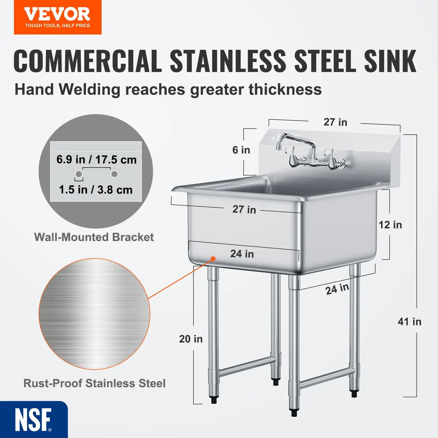 SucceBuy Stainless Steel Kitchen Sink With Faucet Commercial Grade