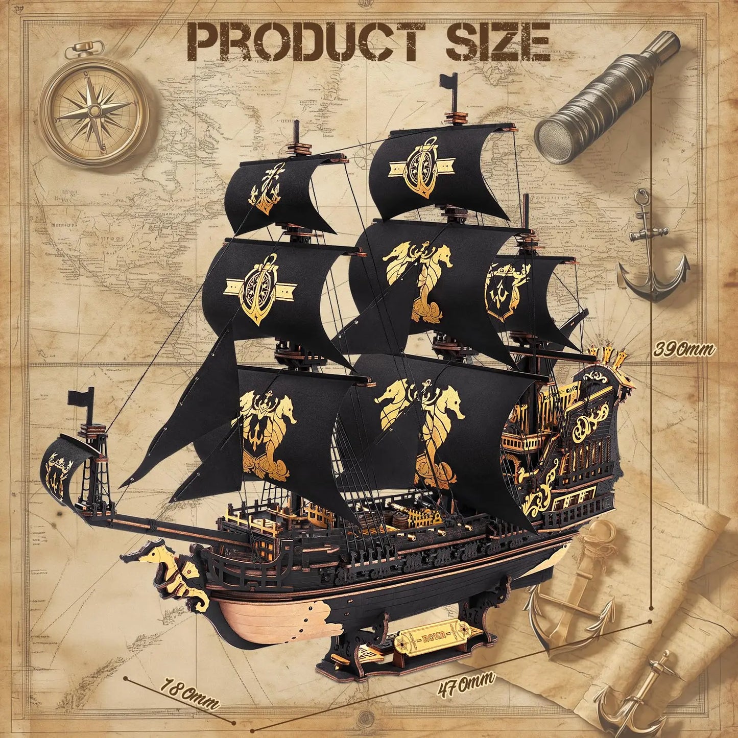 Robotime 3D Wooden Ship Model Kit The Seahorse Barque