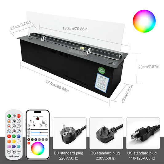 AFLYEVER Remote Steam Water Fireplace LED Modern Indoor