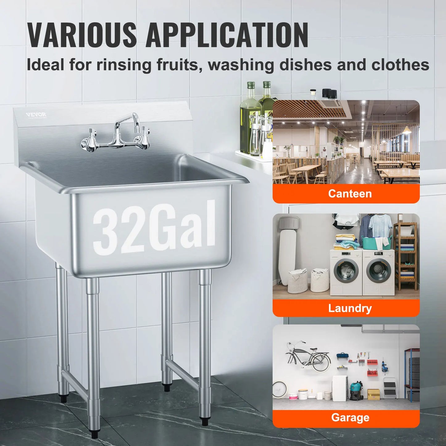 SucceBuy Stainless Steel Kitchen Sink With Faucet Commercial Grade