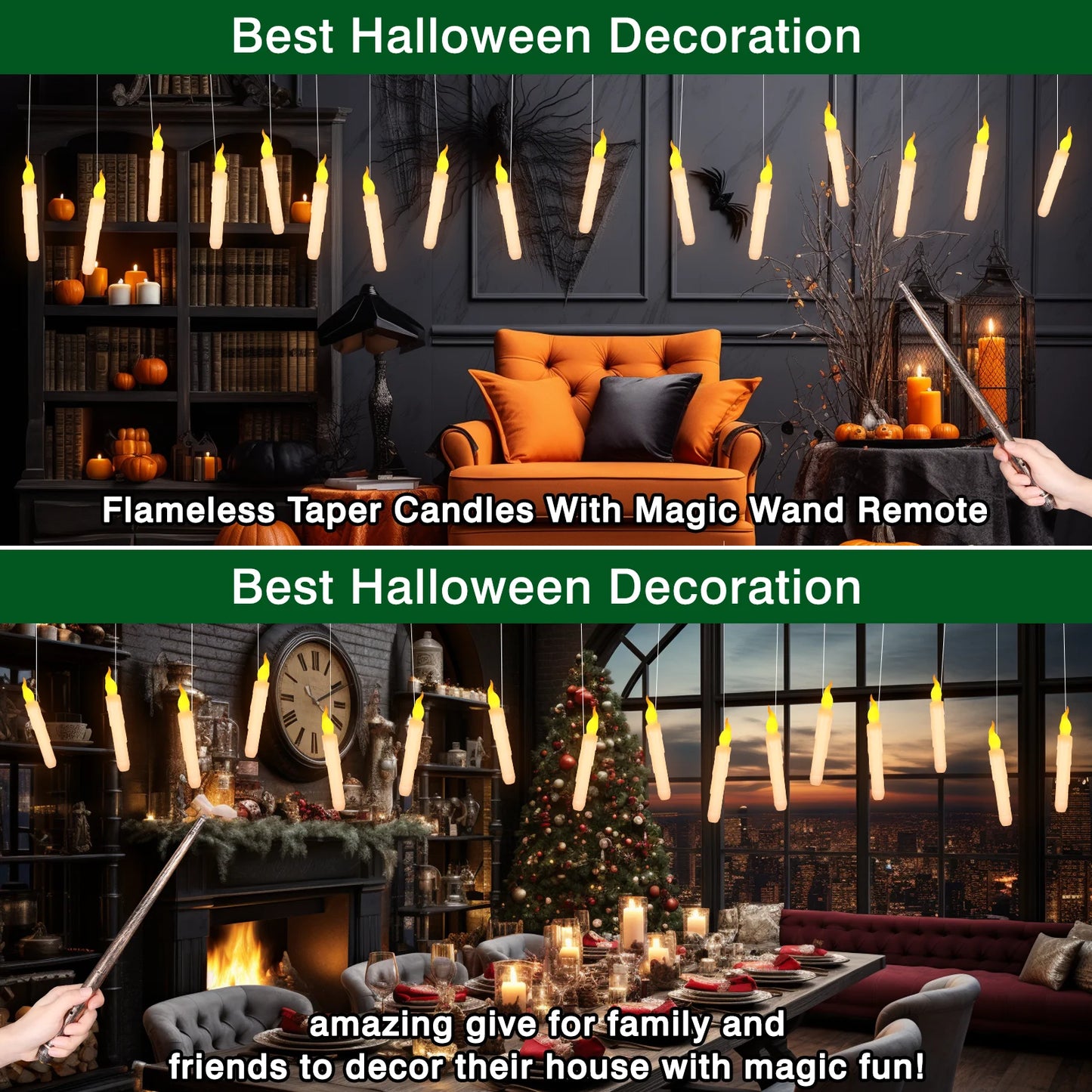 Floating Candles With Wand Remote Flameless Led Taper For Halloween