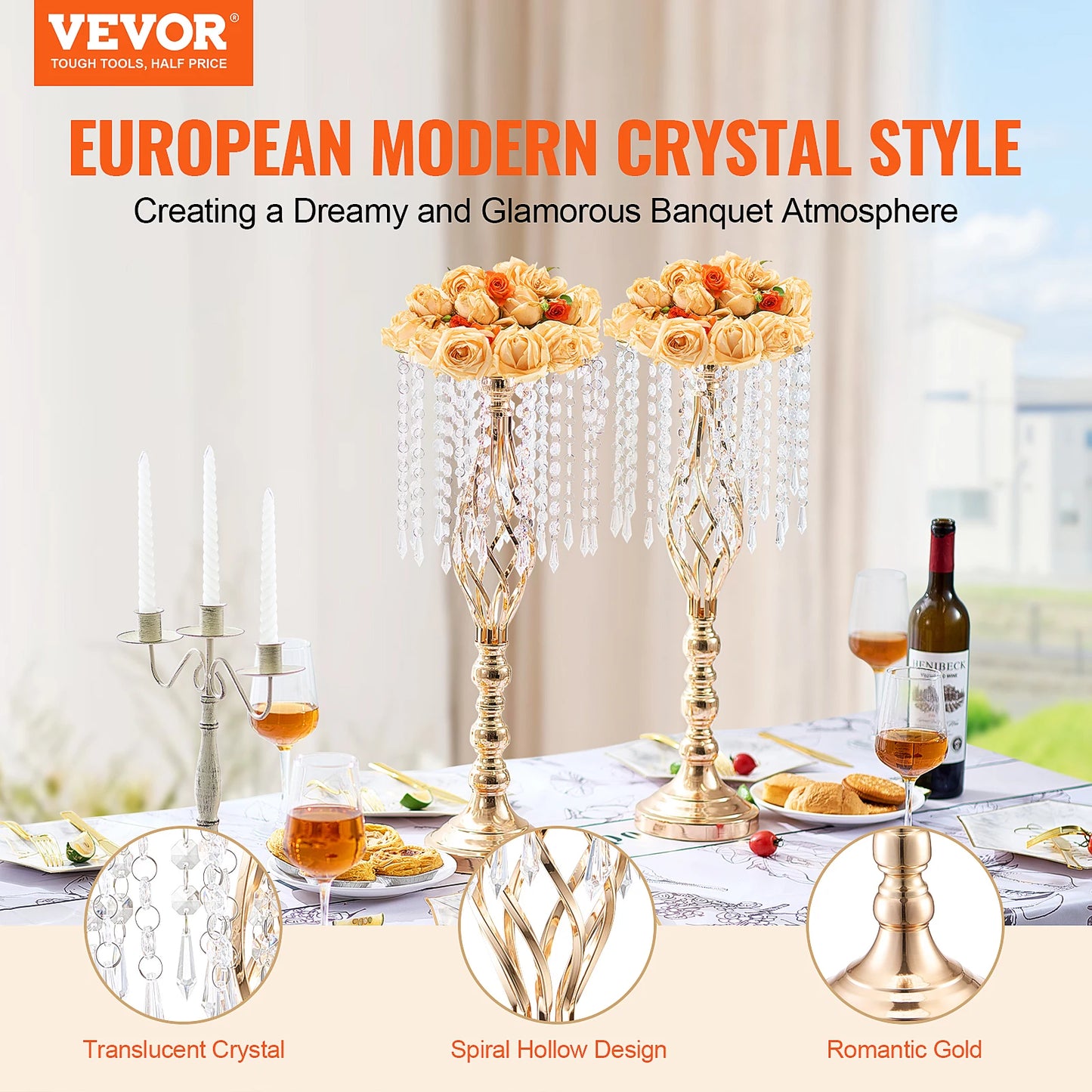 NONECN SucceBuy Tall Crystal Wedding Flower Stand Centerpiece Vase