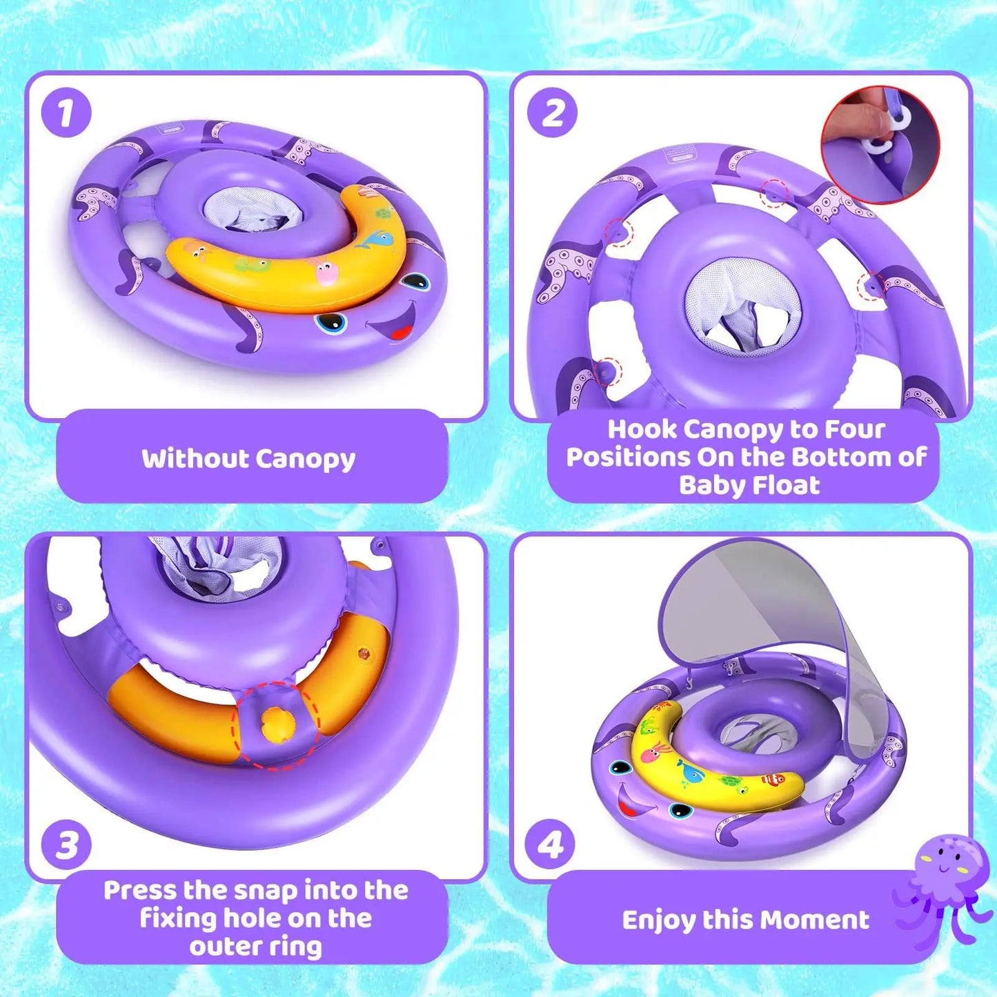 Baby Pool Float with Removable UPF50+ Sun Protection Canopy, Baby Swim Floats for 6-24 Months Infant Toddler, Extra Wide Dual Ai