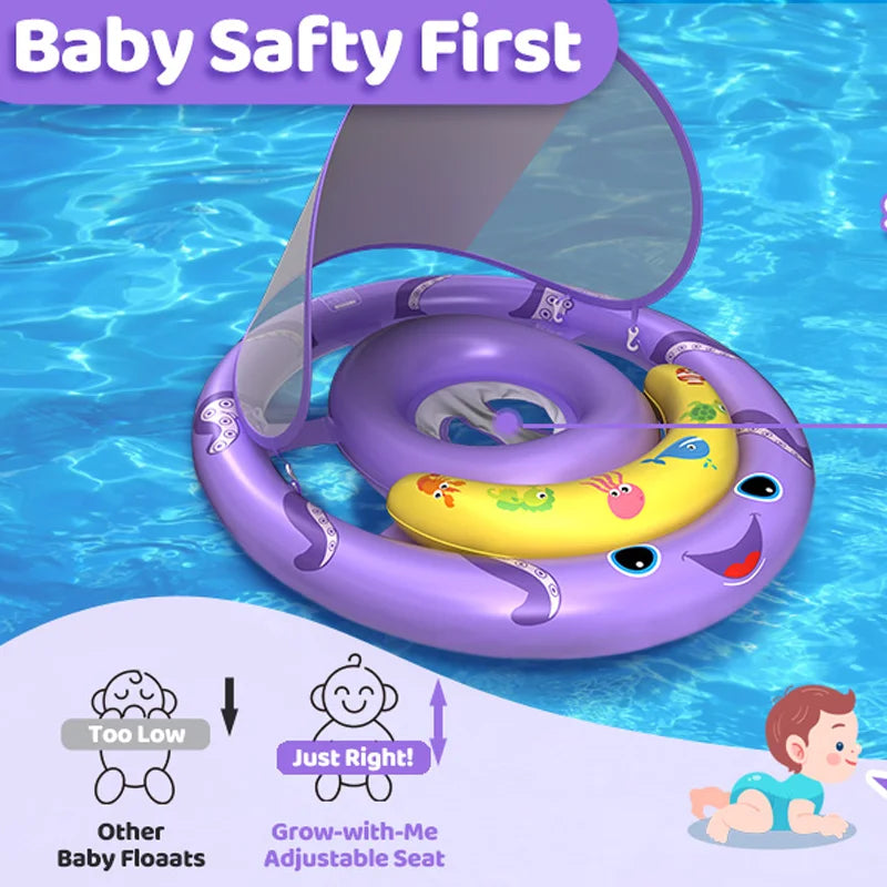Baby Pool Float with Removable UPF50+ Sun Protection Canopy, Baby Swim Floats for 6-24 Months Infant Toddler, Extra Wide Dual Ai