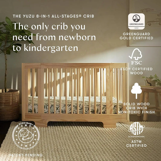 Yuzu 8-In-1 Convertible Baby Crib Bassinet To Toddler Bed