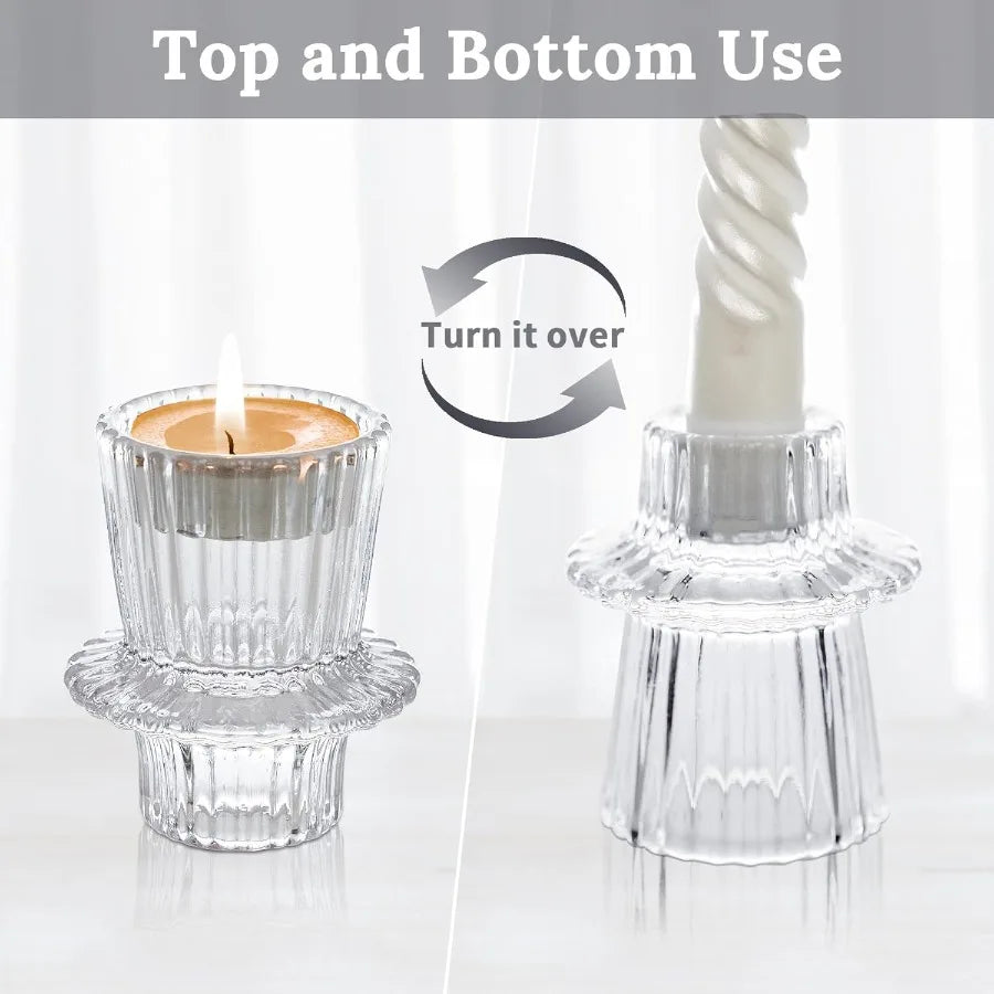 High-Concerned Chemical Ribbed Glass Taper Candle Holders Set