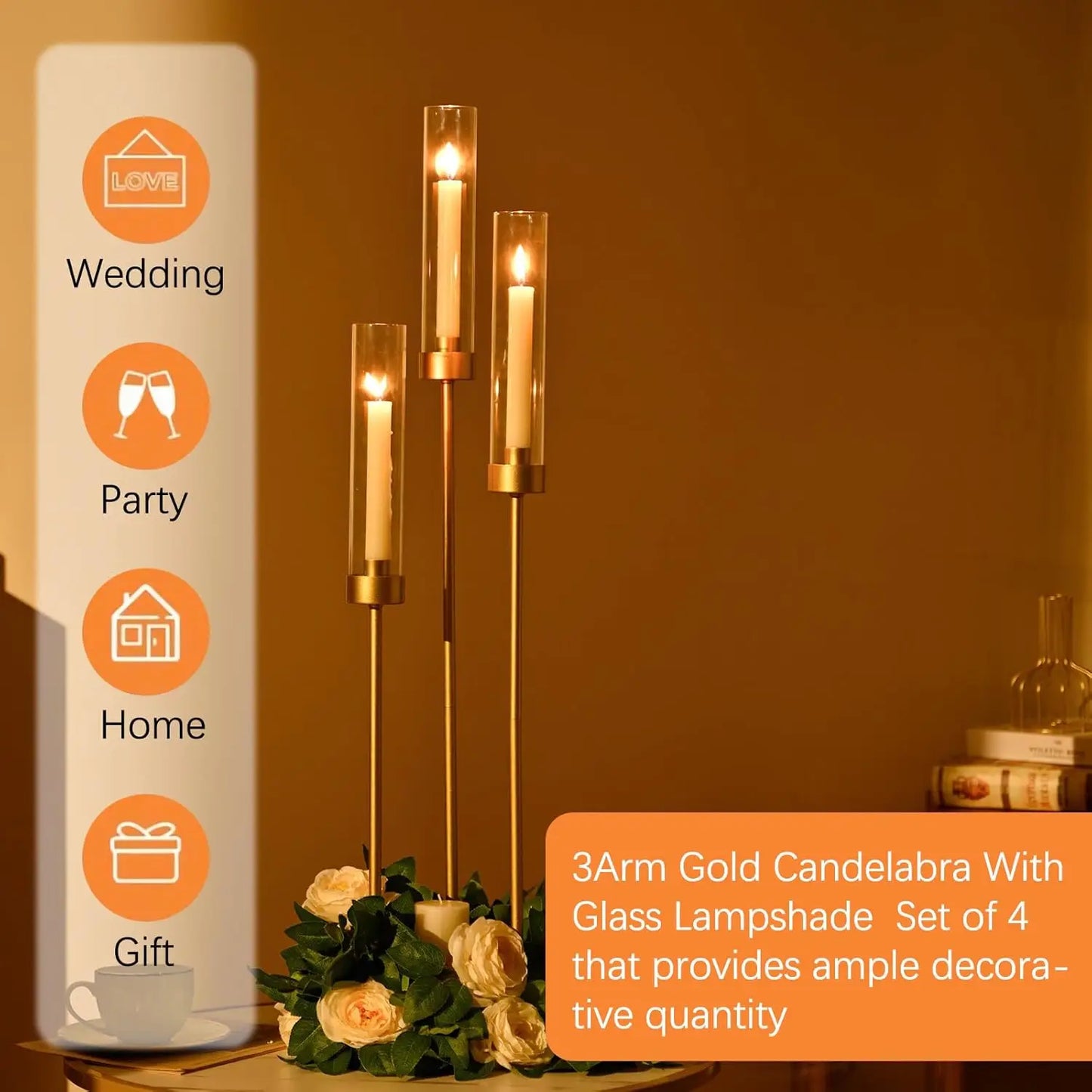 Vincigant 3 Arm Candelabra Centerpiece Set For Table