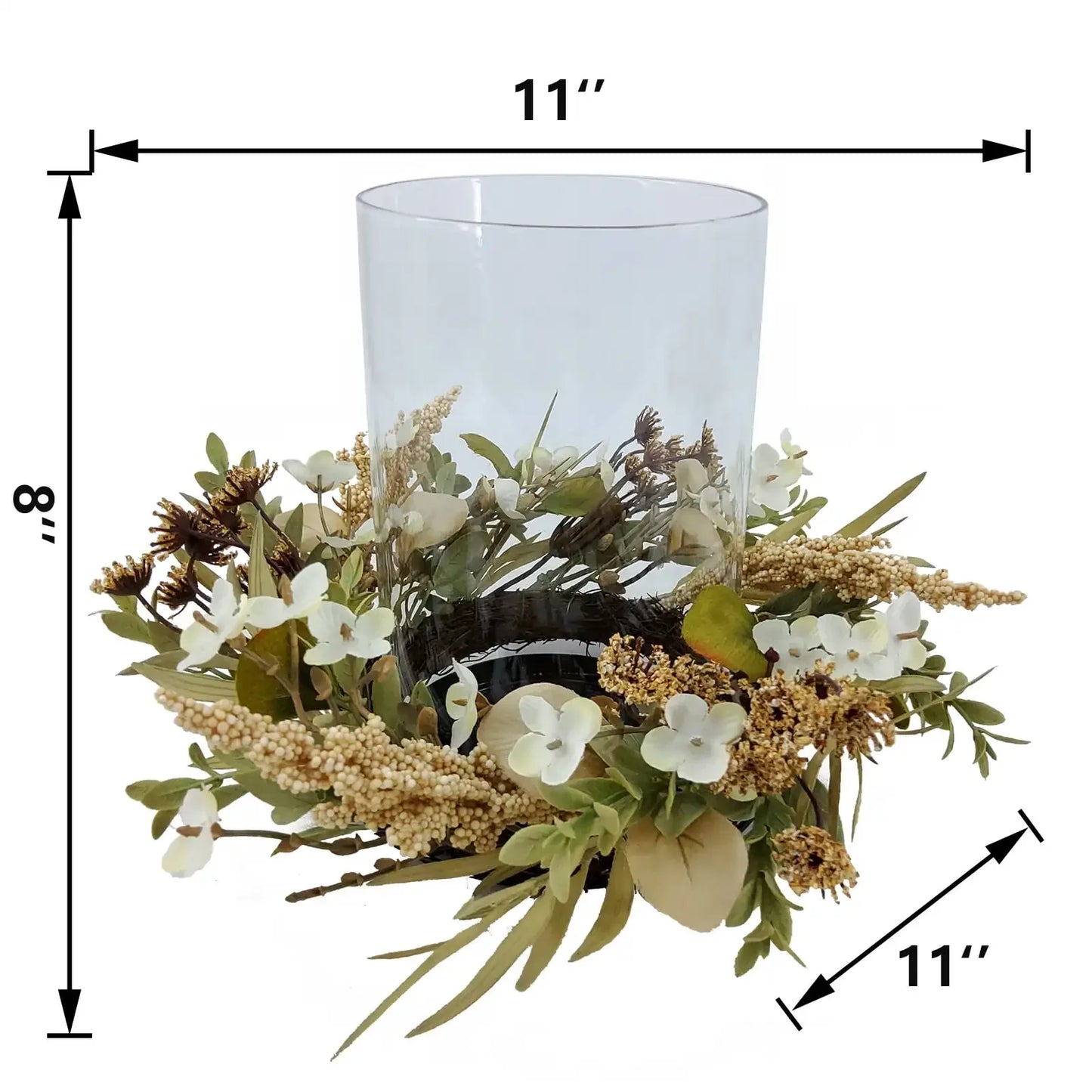 Hign-concerned Decorative Hurricane Pillar Candle Holder With Faux Florals
