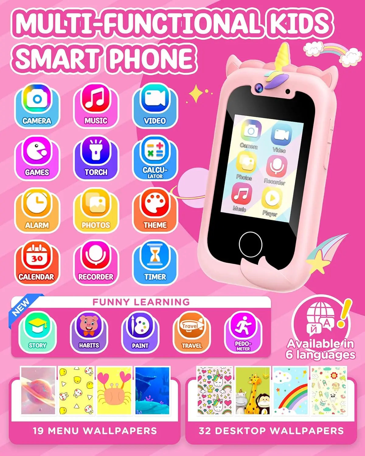 Kids Smart Phone Toy for Girls Age 3-10 Learning Fun
