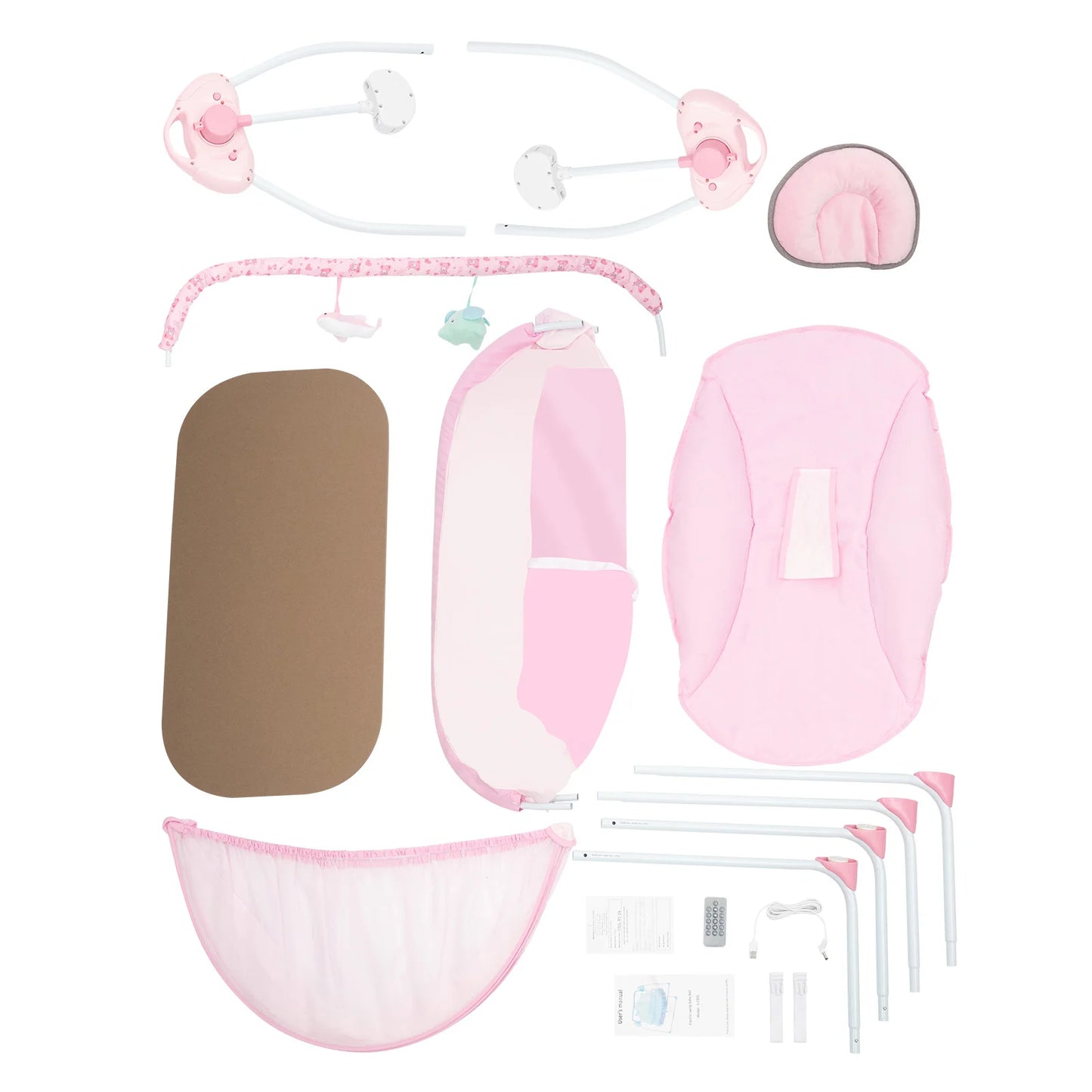 5 Gears Electric Cradle with 2 Plush Toys Foldable Infant Rocker 55.12lbs Load Baby Swing for 0-18 Months