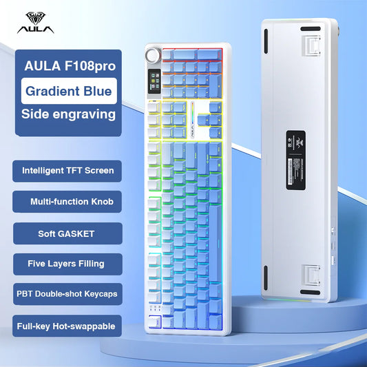 AULA F108 Pro Wireless Bluetooth Macro Gaming Keyboard TFT Display