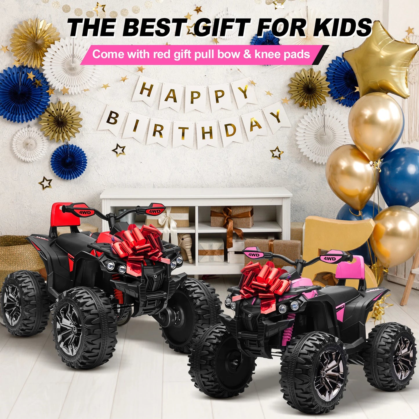 4x4 24V Kids Ride on ATV w/ Remote, 2 Seater Powerful 4-Wheeler Quad Electric Car, 800W Motor Ride on Toys w/ High/Low Speed