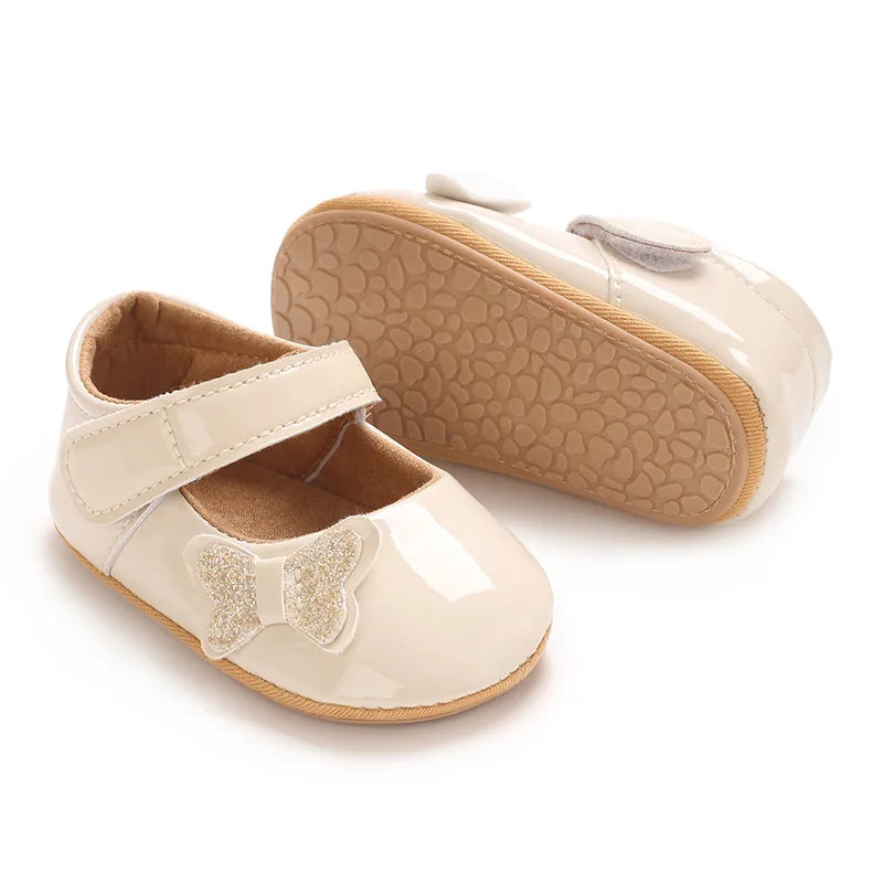Adorable Baby Girls Sparkly Mary Jane Flats with Bow Detail Non-Slip Sole Perfect for Newborns and Infants