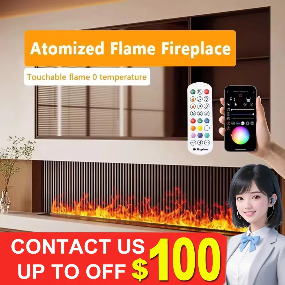 AFLYEVER Remote Steam Water Fireplace LED Modern Indoor