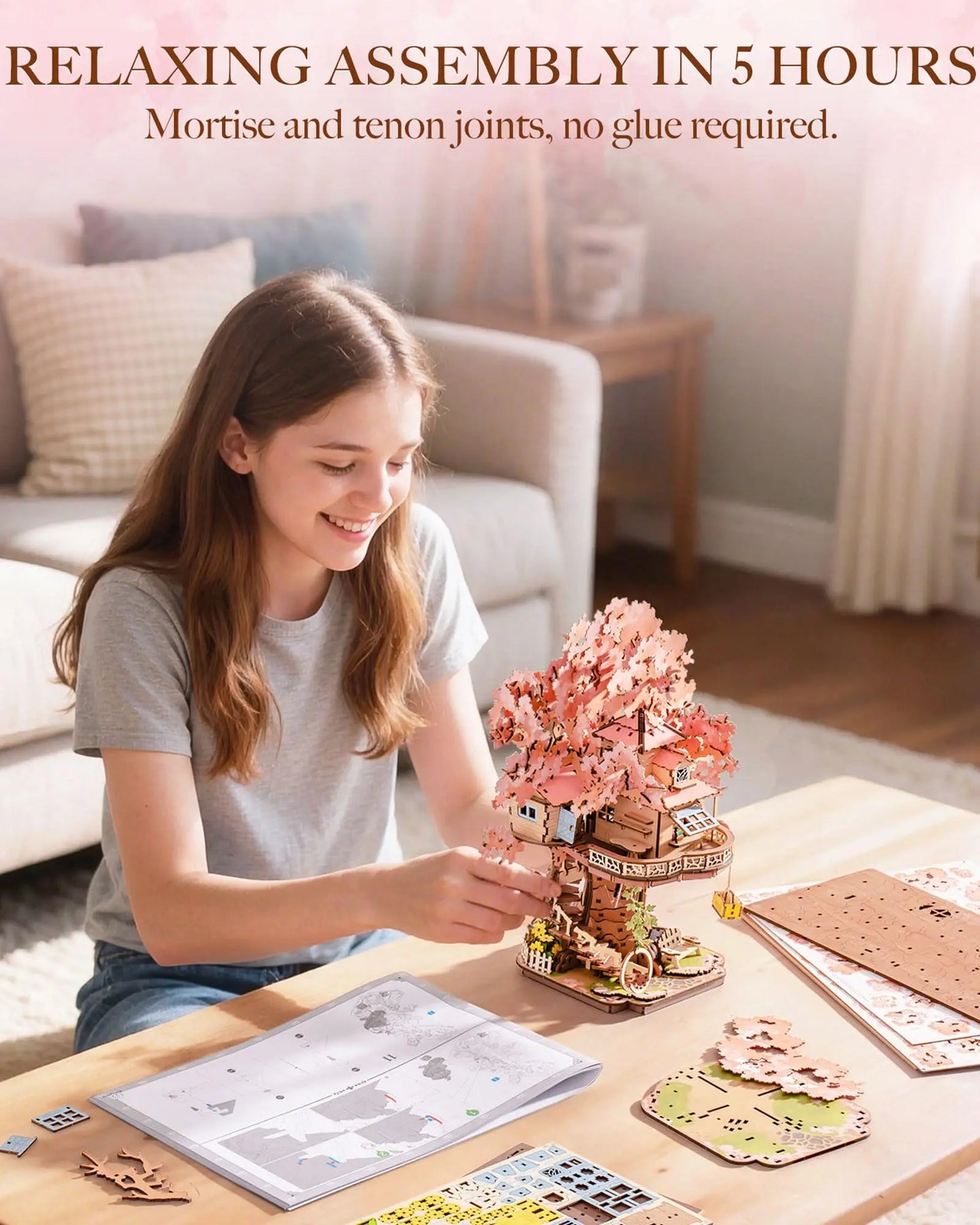 Robotime Sakura Tree House 3D Wooden Puzzle Kit for Adults