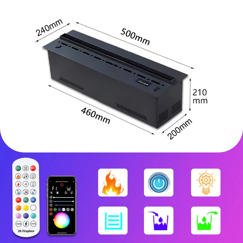 AFLYEVER Remote Steam Water Fireplace LED Modern Indoor